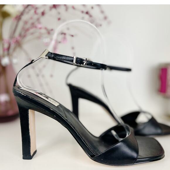 Diba Black Leather Open Toe Ultra High Block Heel Ankle Strap Sandals Size 8 M - Picture 3 of 13